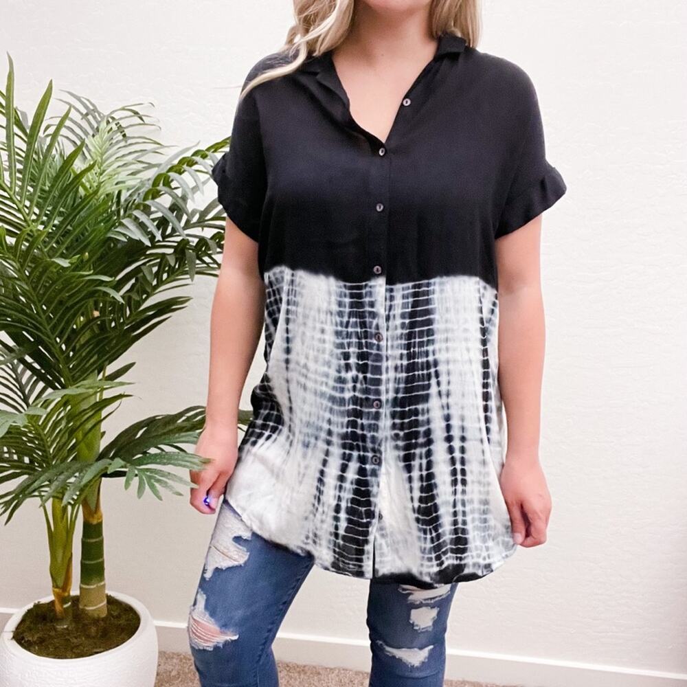 C’isa Tie Dye Black Button Down Tunic Dress